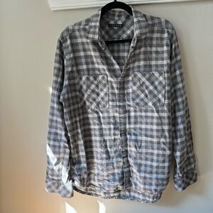 Theory Men’s Beckett Long Sleeve Button Down Shirt • Gray Plaid • XL